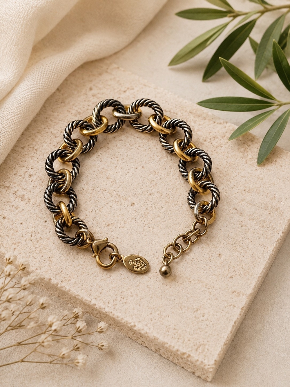 Premier Designs Two-Tone Twisted Link Bracelet in Gold and Silver